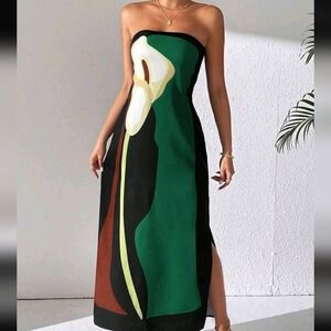SHEIN Strapless Green and Black Maxi Dress